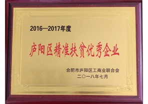 安徽鼎鑫投資集團(tuán)榮獲2016-2017年度廬陽區(qū)精準(zhǔn)扶貧優(yōu)秀企業(yè)稱號